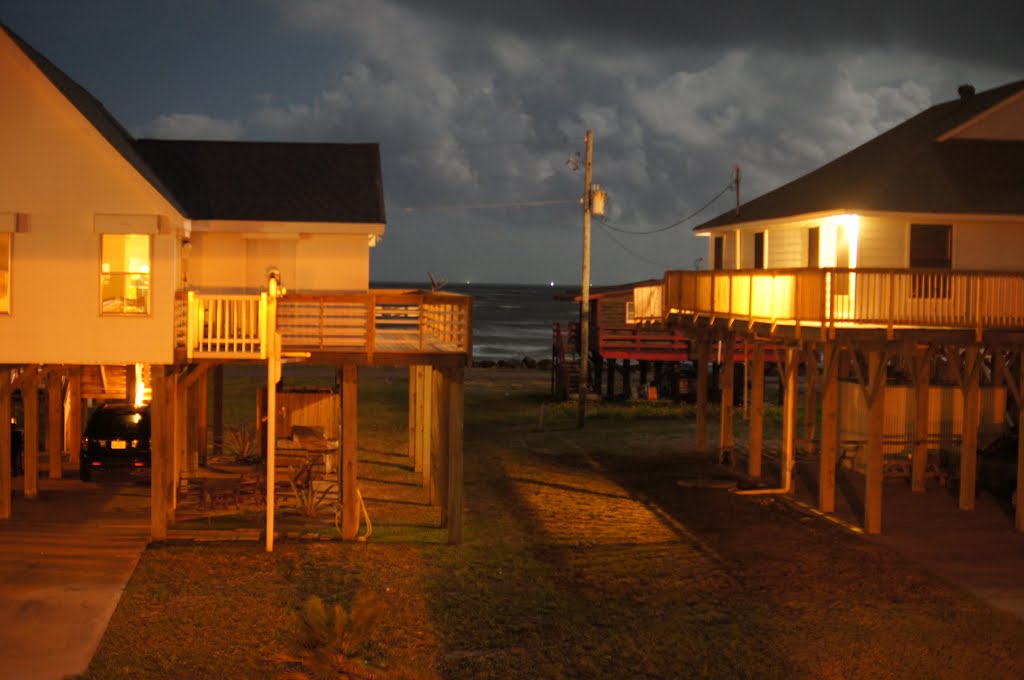 Moonlight and sodium vapor on the Gulf by Shiree Schade