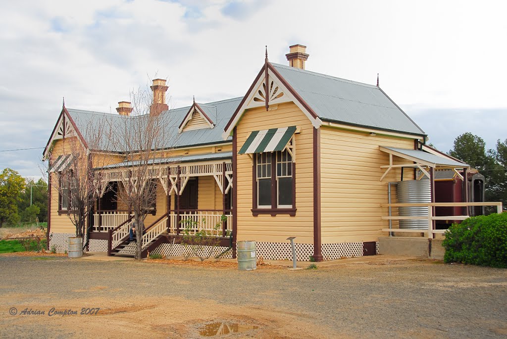 The roadside entrance of the unique Grenfell Railway Station, NSW. by Adrian Compton