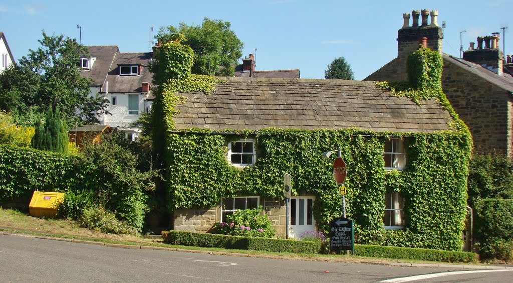 Panorama of Parthenosis clad cottage at the junction of the B6001 and B6521 Main Road at Grindleford 1, Derbyshire S32 by six45ive