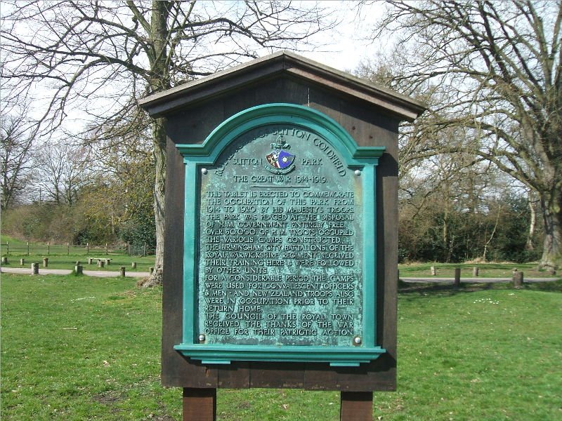 Sutton Park sign about its use in World War One by dave marsh