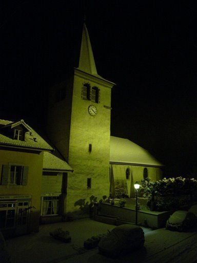 Perroy church under snow by night by grandrue54