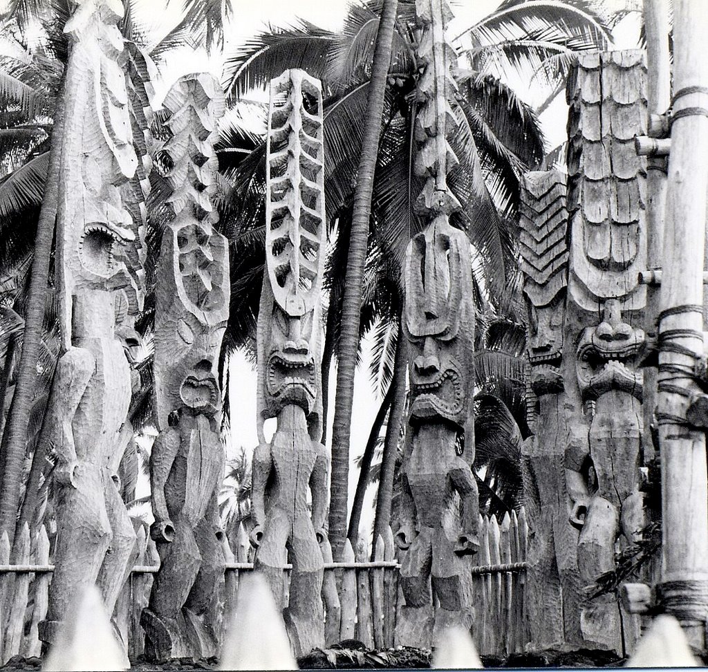 Hawaii Island, Hawaii - carvings at Pu'uhonua o Honaunau Ntl Park by Gerald Stafford