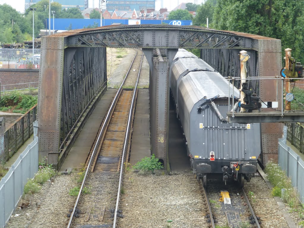 Goods Train At Warrington Crossing Bridge. by Peter Hodge