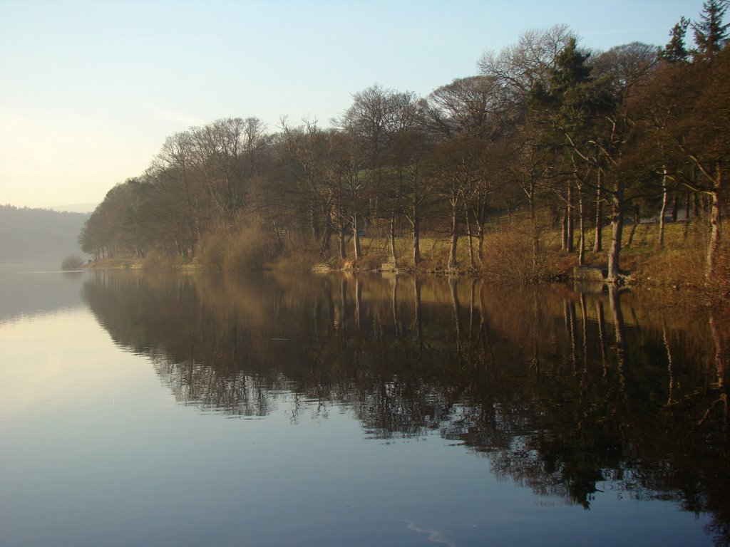 Winter reflection at Dam Flask, Sheffield S6 by sixxsix