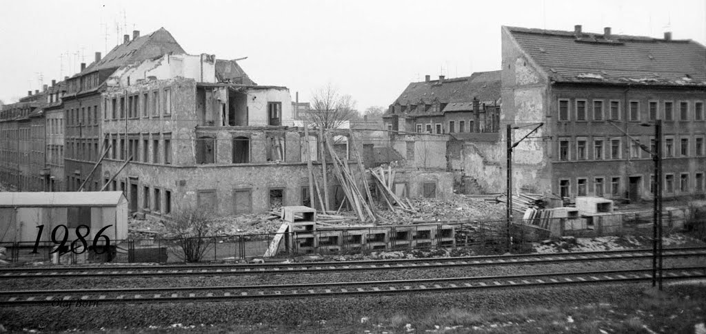 Abbruch am Reichsbahnbogen, Hainstraße Ecke Jägerstraße 1986 in K-M-St. by Mobendorf