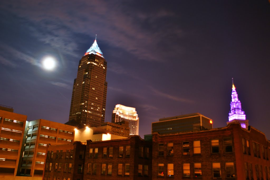 Moon Rise over Key Tower, Cleveland OH by James Dillon