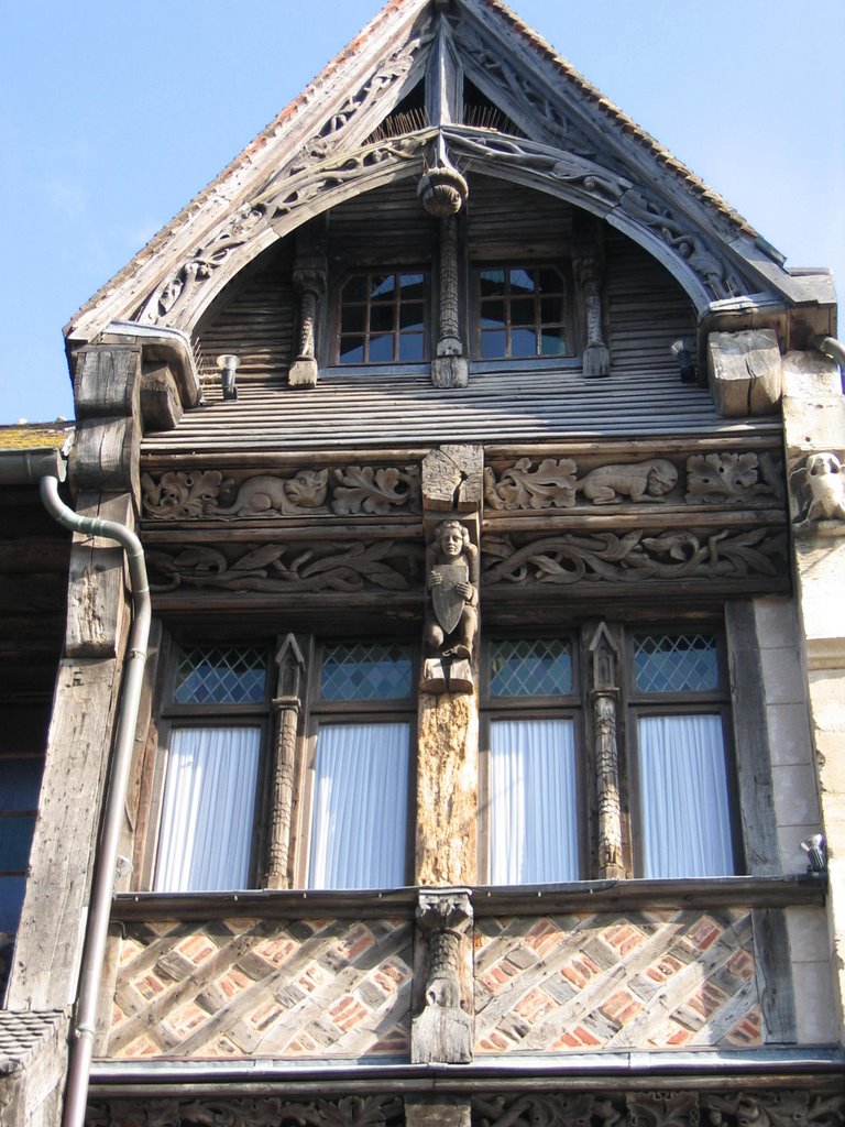 Old building wood carved frontage.Etretat ,France by bingybongyman