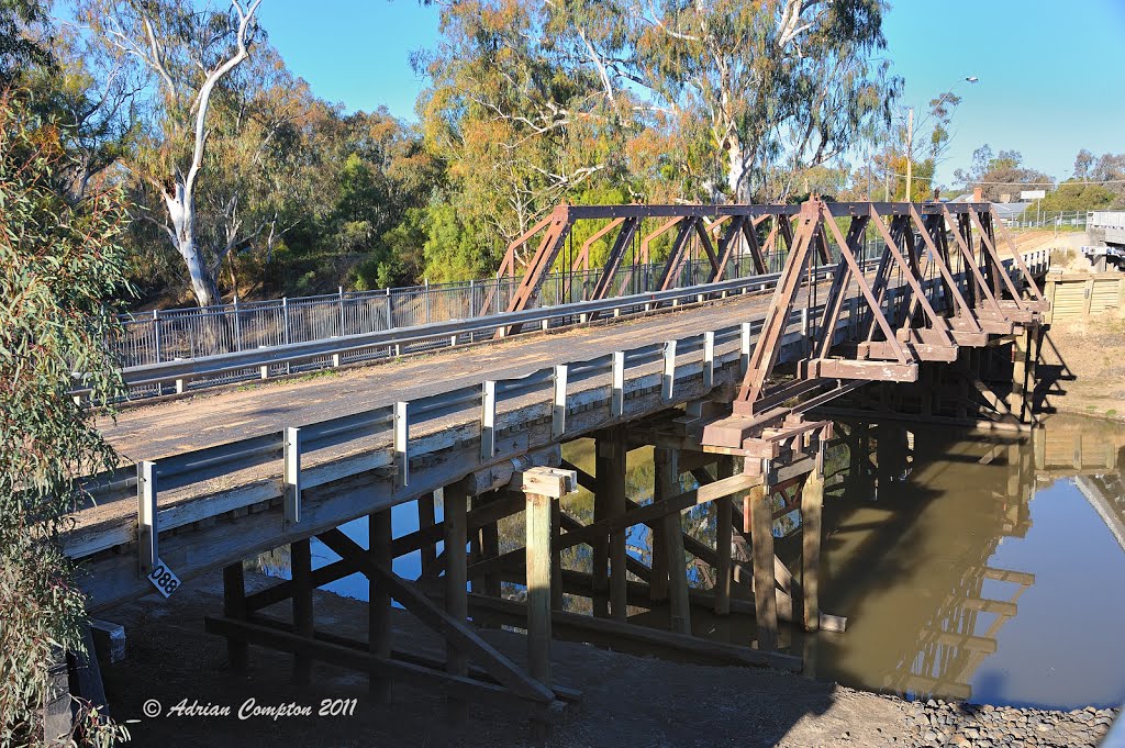 The old road bridge over the Barwon River, Mungindi, NSW/QLD Border, June 2011. by Adrian Compton