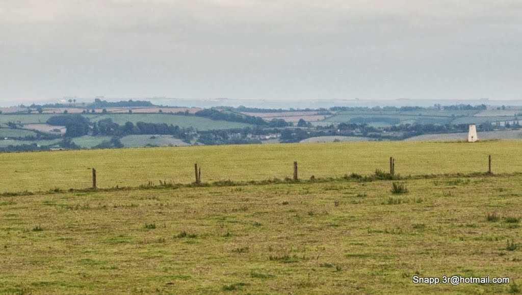 TrigPoint Maes hill ,with White Horse,westbury in distance 20 miles away by Snapp3r