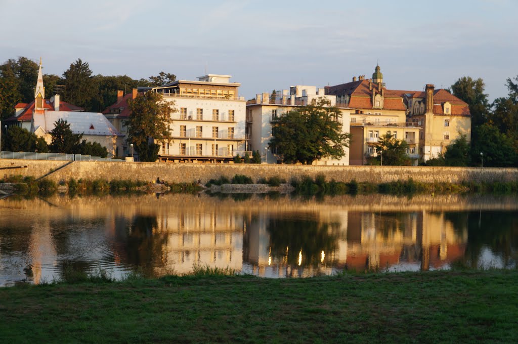 View of Piestany from Kupelny ostrov, Slovakia by Michael  D