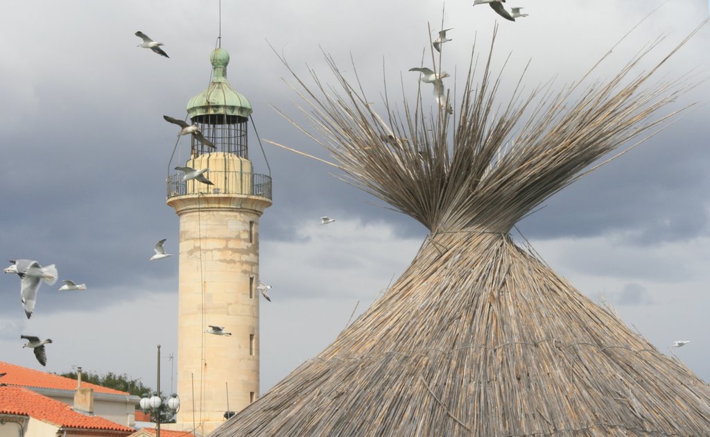 Le Grau du Roi : paillotte et phare by f.  madic