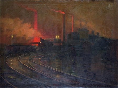 Steel Works, Cardiff at Night. Lionel Walden (1862 - 1933) by museumwales