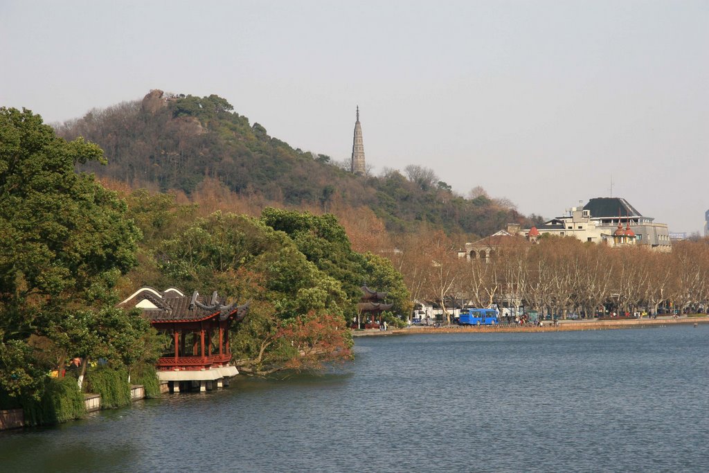 Baochu Pagoda,view from a bridge near Louwailou by Crusader Zhu