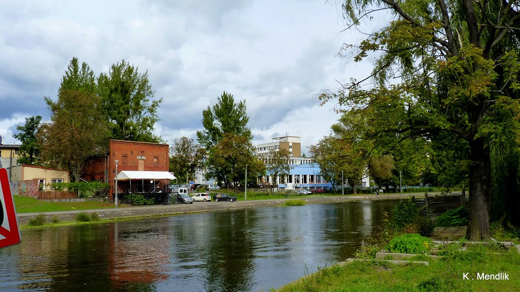 Bydgoszcz rzeka Brda, widok z okolicy Babiej Wsi , w oddali widok budynku NOT. by Kazimierz .Mendlik