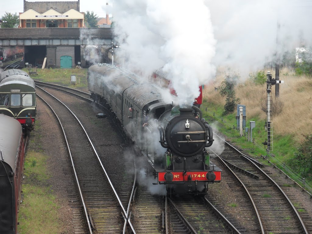 174 blasts out of Loughborough Central with a local service by jules46443