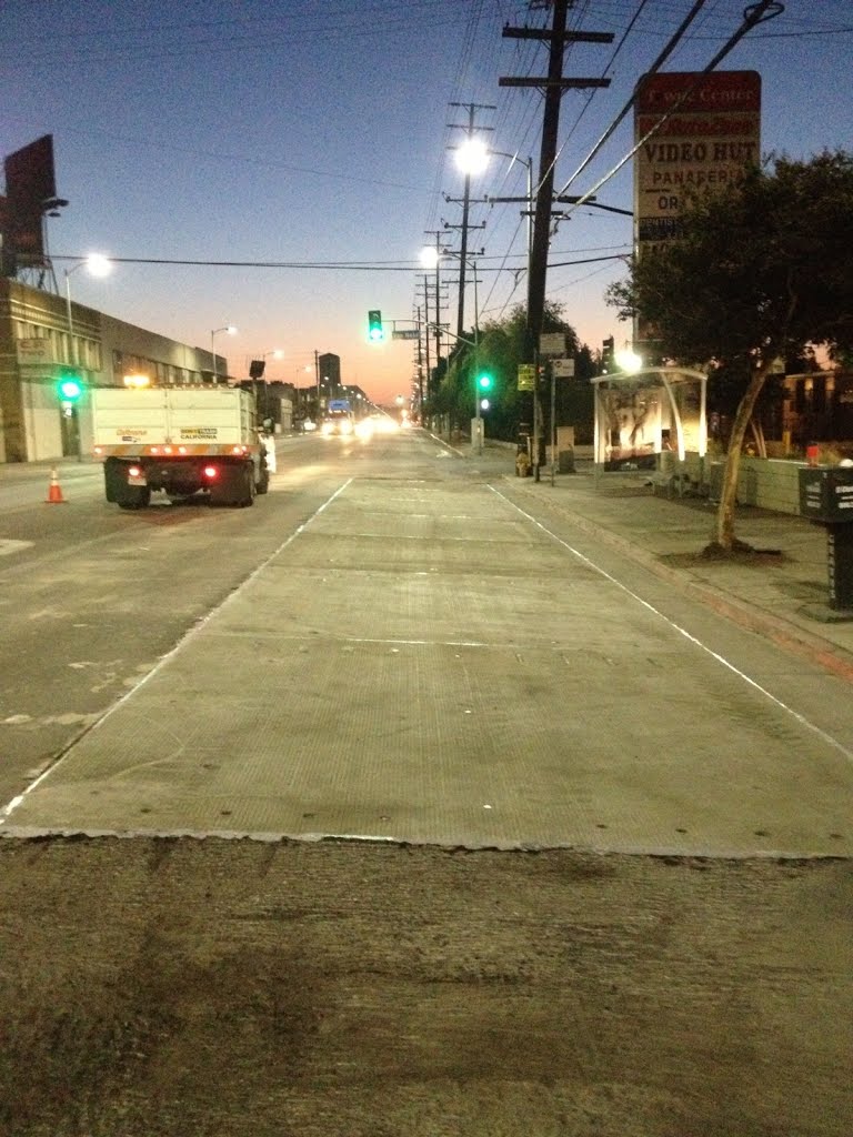 Bus Pad at Santa Monica Blvd. and VanNess by Caltrans Maintenance precast slab installatio