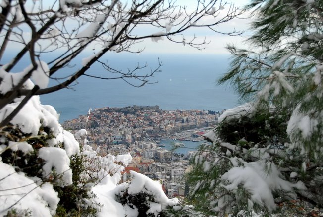 Snow covered city by airliner