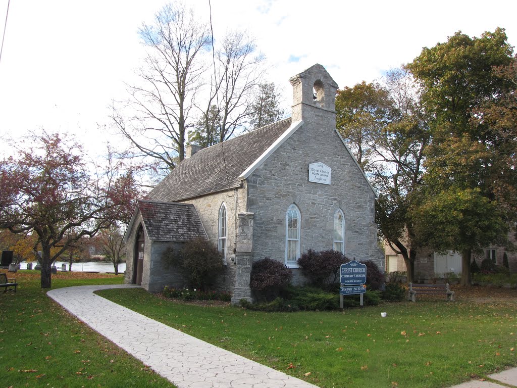 Christ Church, North Duoro, 1853, Anglican. Now a museum. The side enrance is unique, the stone steeple is not common. A handsome building. by Steve Manders