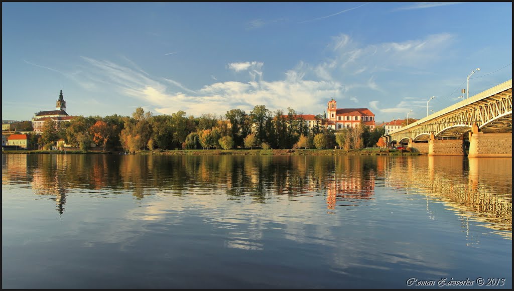 Rivers in the Czech Republic. Elbe and the Golden Bridge - Litoměřice and light sunset by Roman Zázvorka