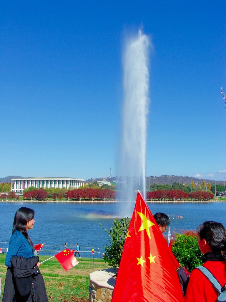 Captain Cook Memorial Water Jet at 2008 torch relay by charlescky