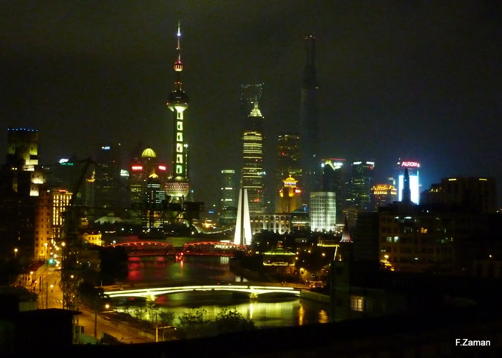 Suzhou Creek & Garden Bridge , Oriental TV Tower at night,Shanghai 9/2013 by F.Zaman