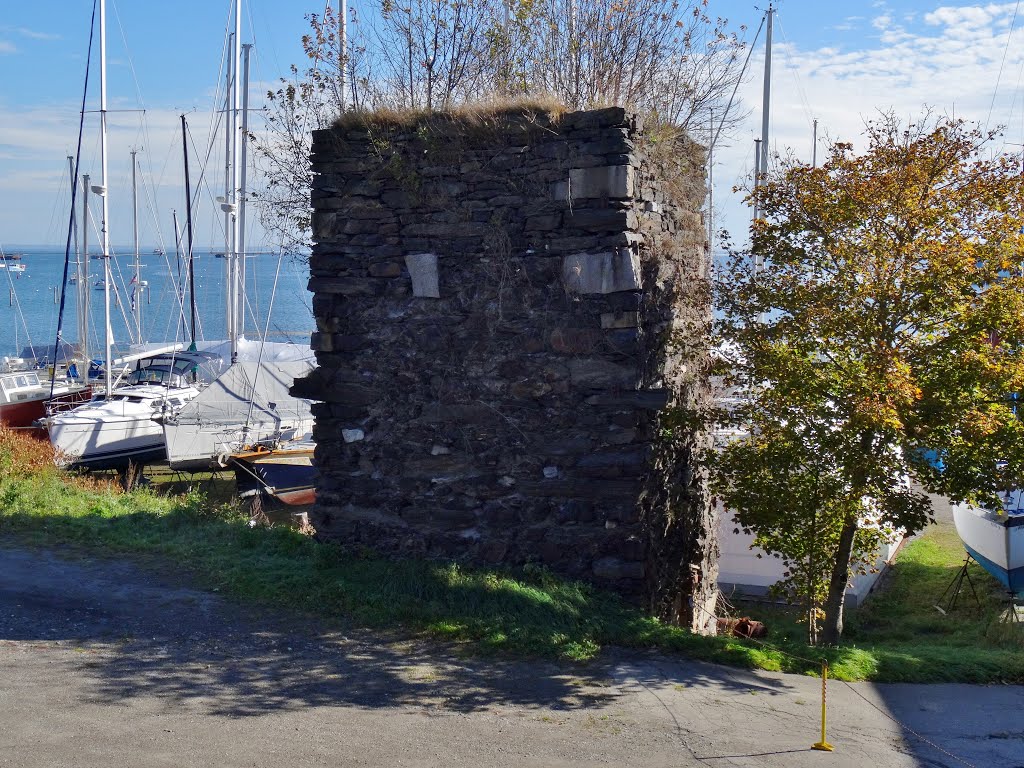 Stone pillar of unknown origin across the street from the Civil War Memorial; Rockland Maine by Taoab