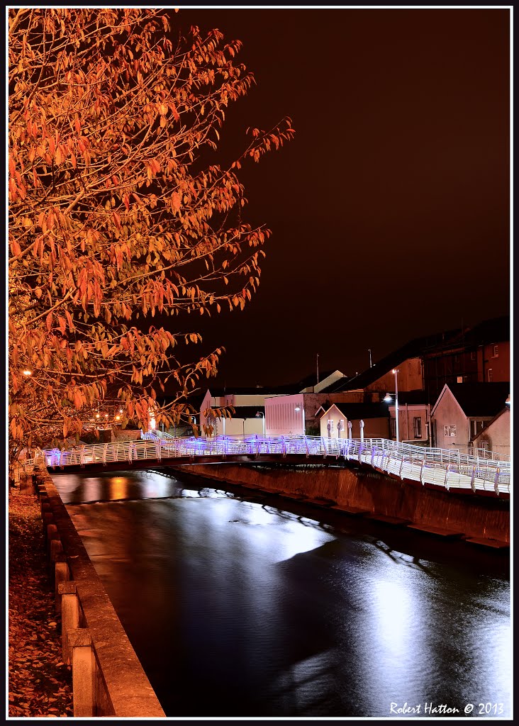 New Footbridge Bridgend at Night 6 by Robert Hatton