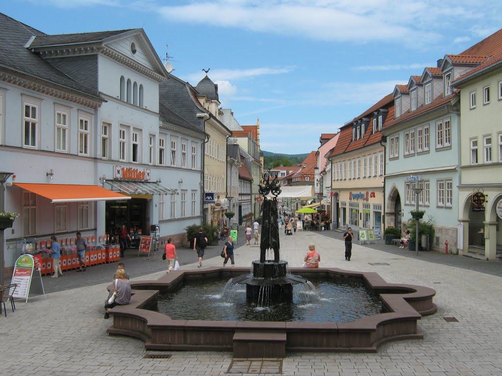 Suhl, Steinweg mit Vogelbrunnen by gerdb