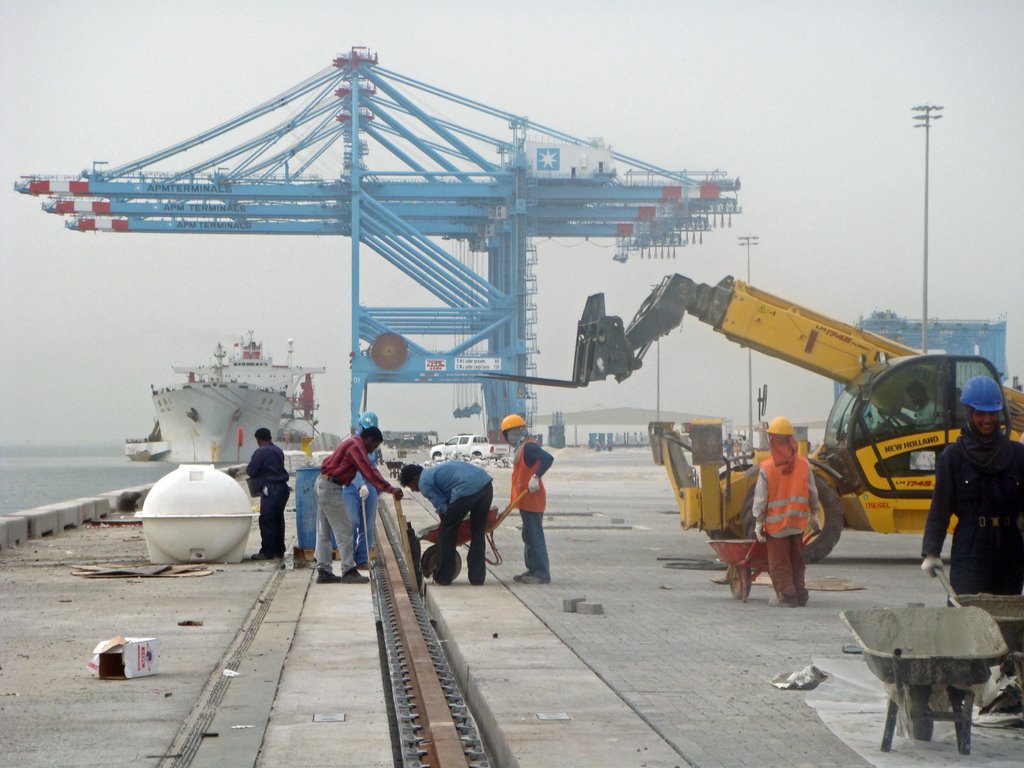 Grouting to crane rail Ch 1700 and completed block paving, Hidd Port, 30April2008 by hiddport